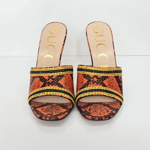Gucci Bamboo Heel Slide Sandal Heels Orange Python Leather Size 39 Made in Italy - Picture 3 of 10